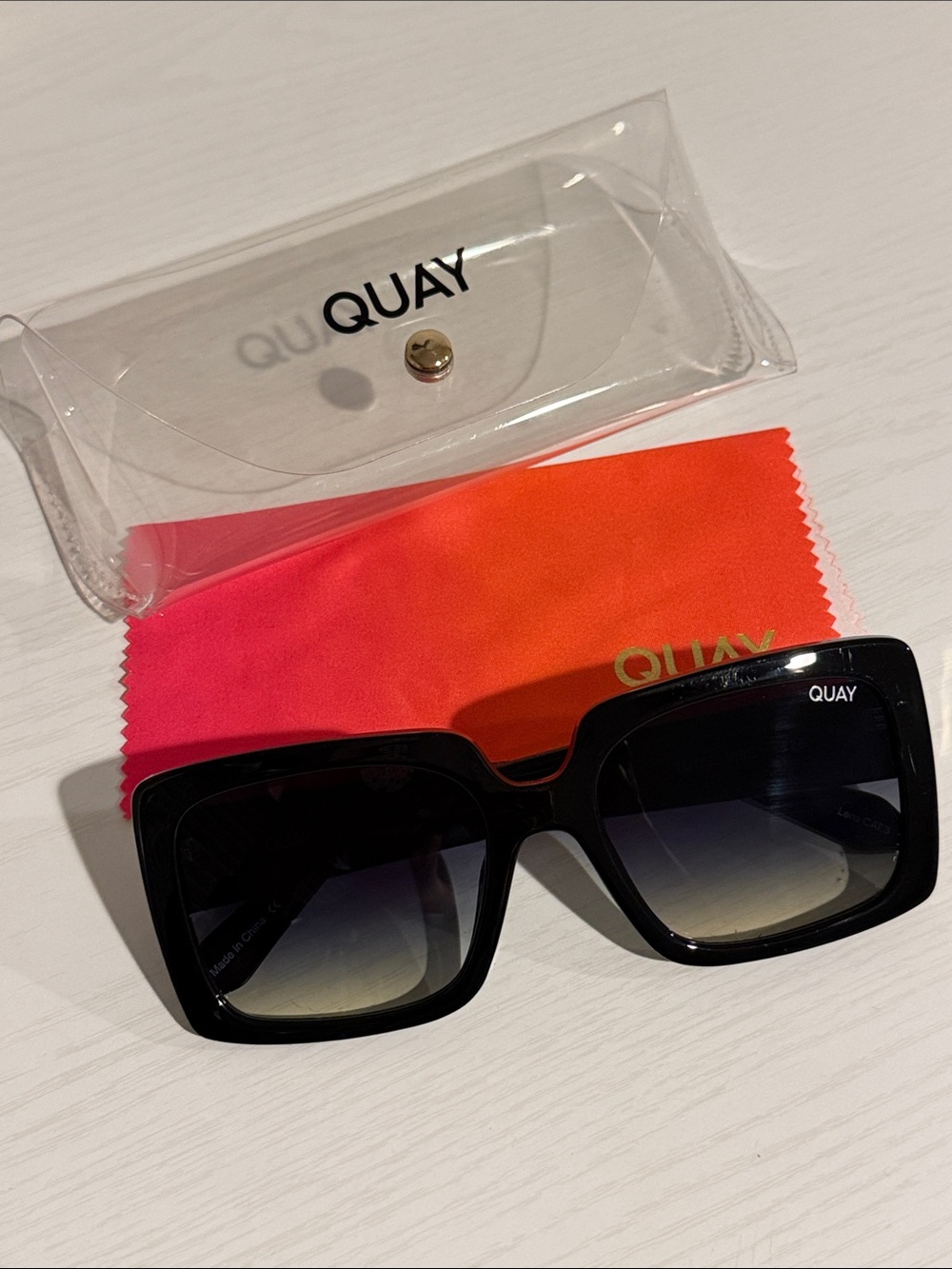 Quay Australia Black Total Vibe Oversized Square Sunglasses with Gradient Lenses